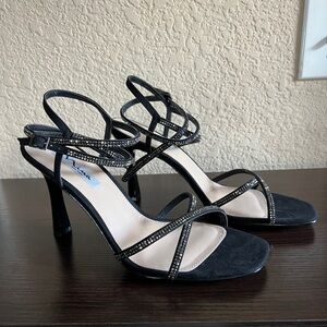 Nina Denise Black Sequin and Suede Sandal Heels with Wrap-Around Strap Wedding